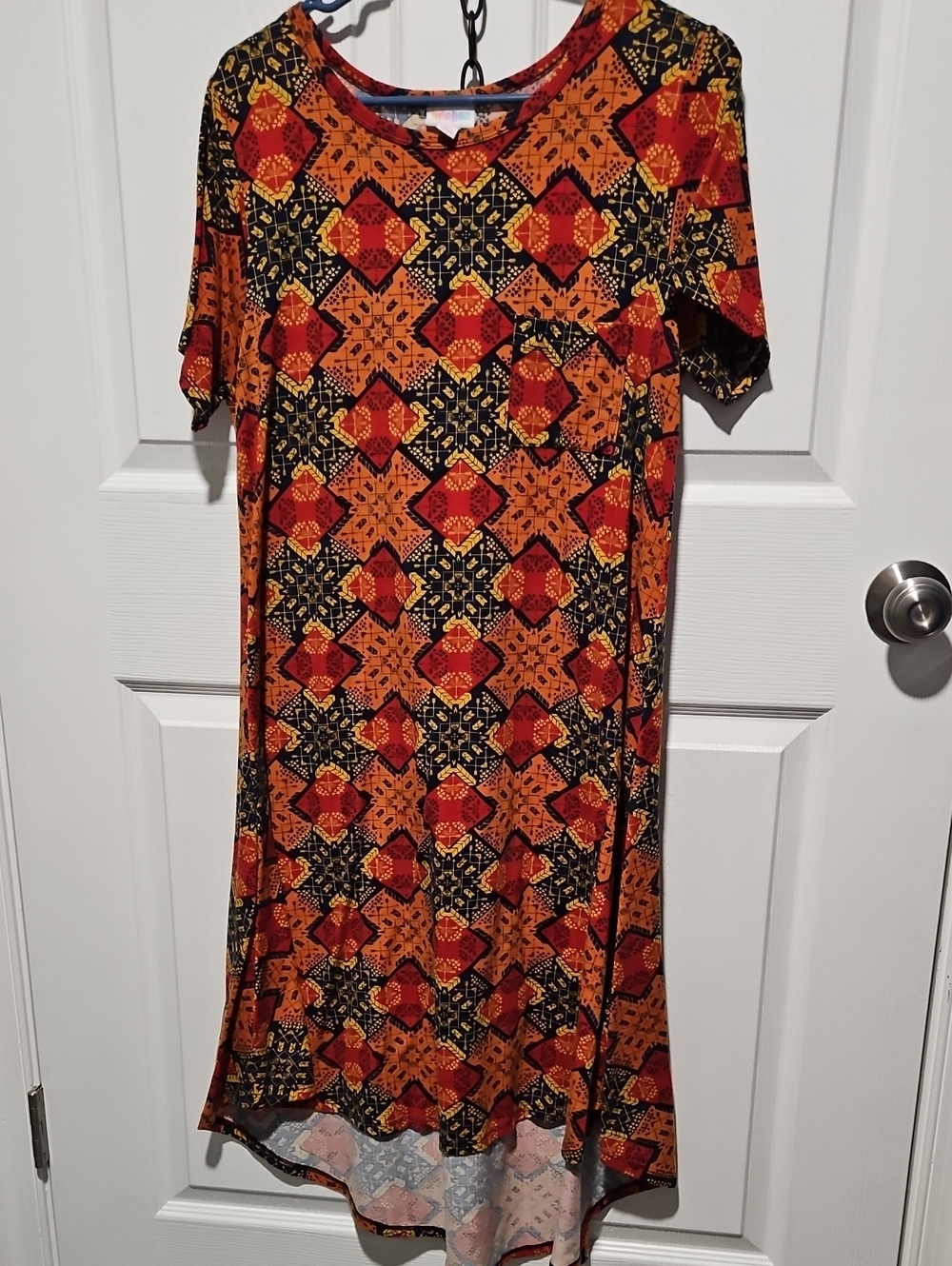 LuLaRoe Orange & Navy Geometric Midi Dress